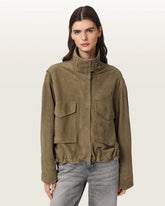 Clay Funnel Neck Suede Cropped Jacket