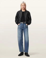 Suri Cropped Leather Bomber Jacket