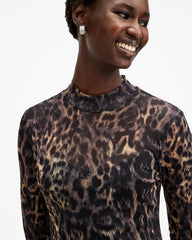 Hanna Mesh Animal Print Midi Dress