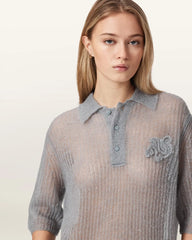 Anabel Pointelle Embroidered Polo T-Shirt