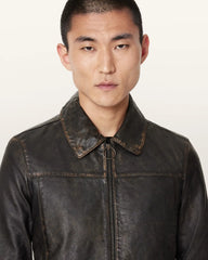 Alkan Zip Up Two Tone Leather Jacket