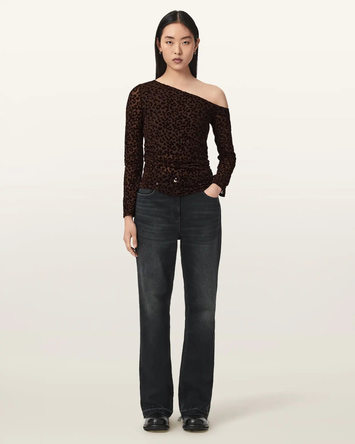 Mimi Off-The-Shoulder Leopard Mesh Top