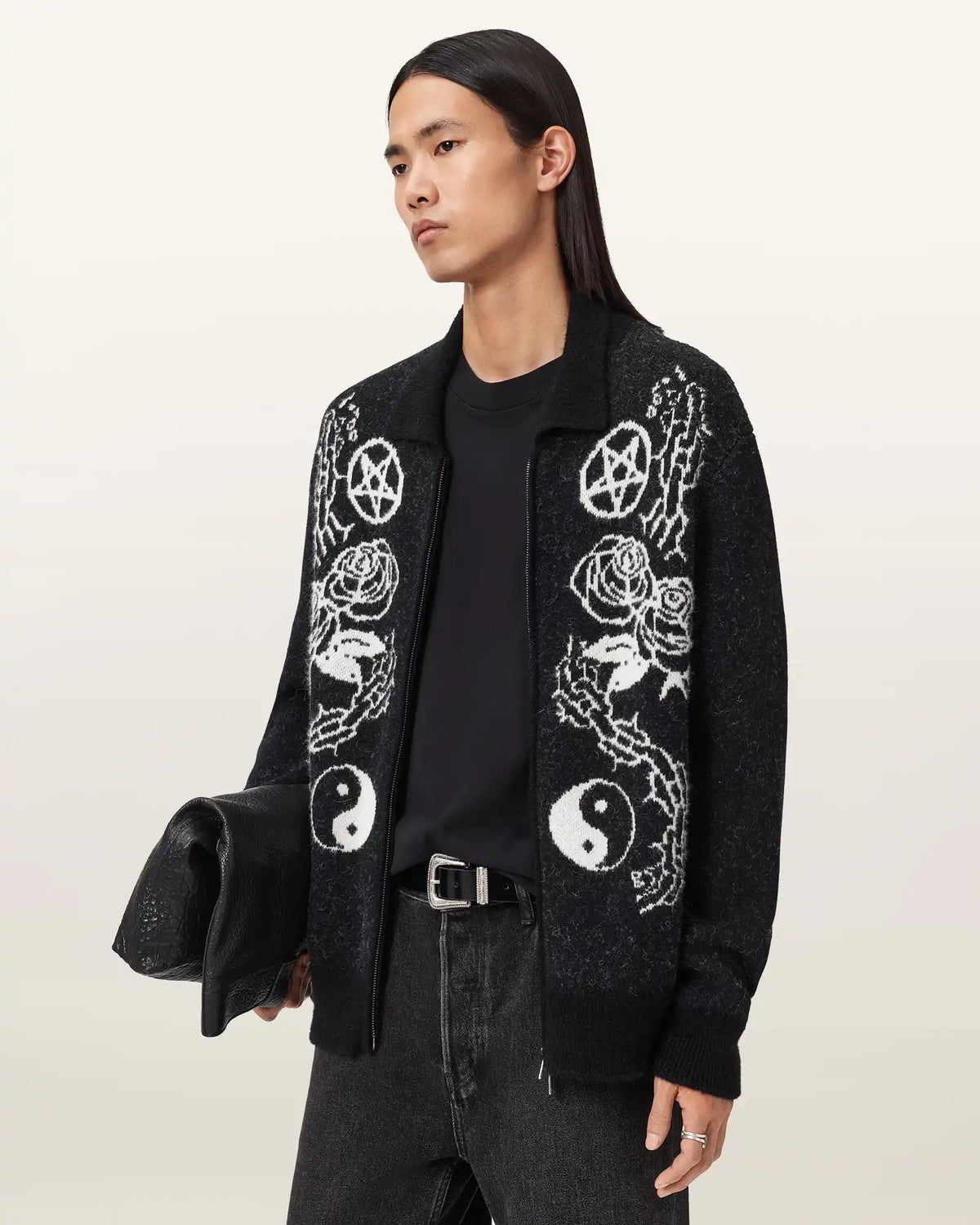 Warner Jacquard Wool Cardigan