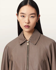 Anouk Cropped Leather Bomber Jacket