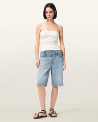 Aki Crossover Wide Leg Denim Shorts