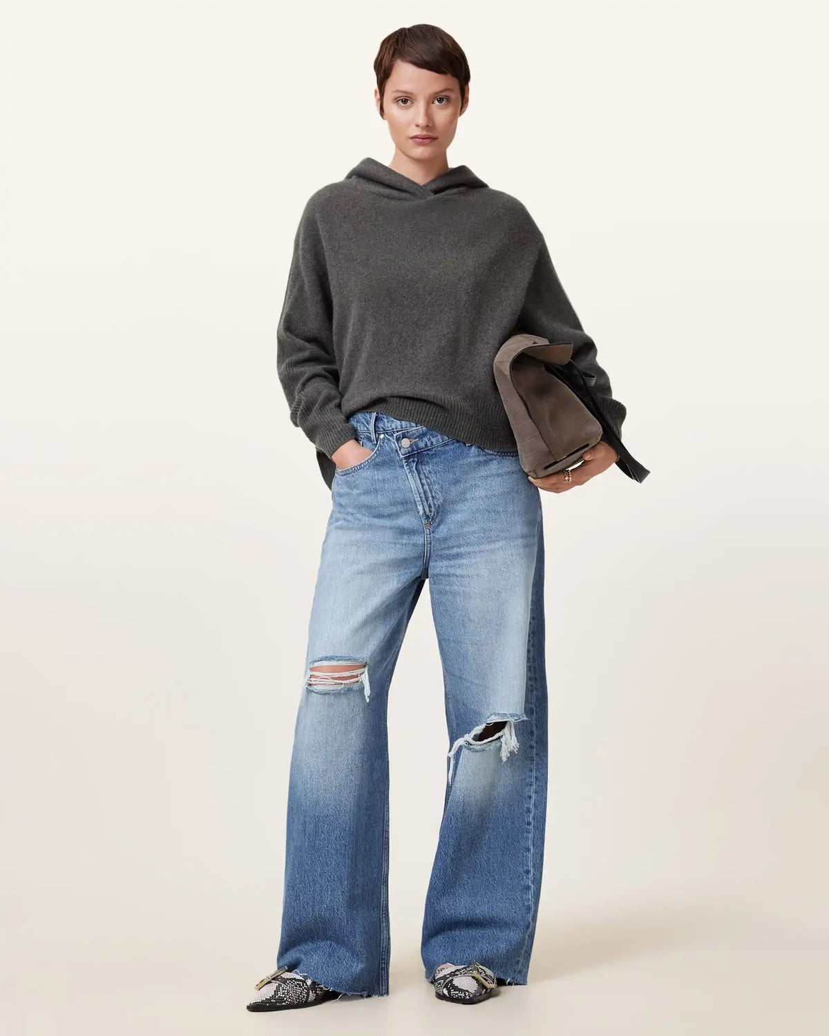 Aki Wide Leg Crossover Denim Jeans