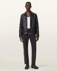 Alkan Zip Up Two Tone Leather Jacket