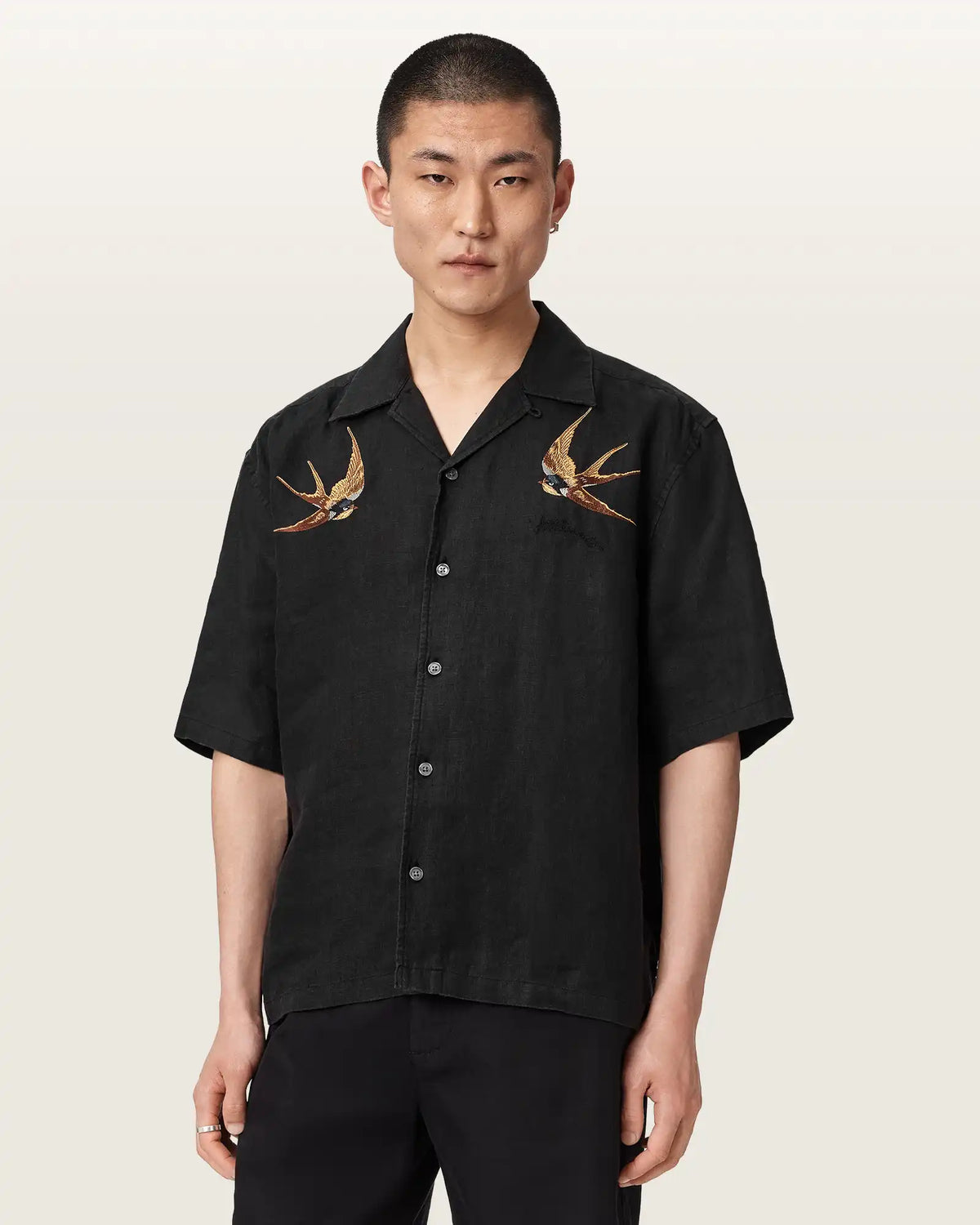 Avia Short Sleeve Embroidered Linen Shirt