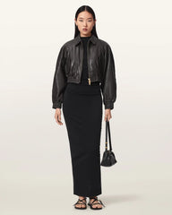 Anouk Cropped Leather Bomber Jacket