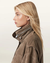 Clay Funnel Neck Suede Cropped Jacket