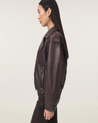 Samina Relaxed Fit Leather Biker Jacket