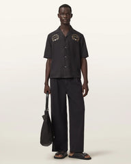 Klavicle Short Sleeve Linen Embroidered Shirt