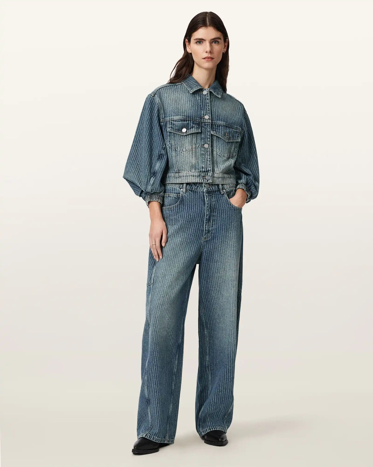 Carter Stripe Mid Rise Denim Jeans