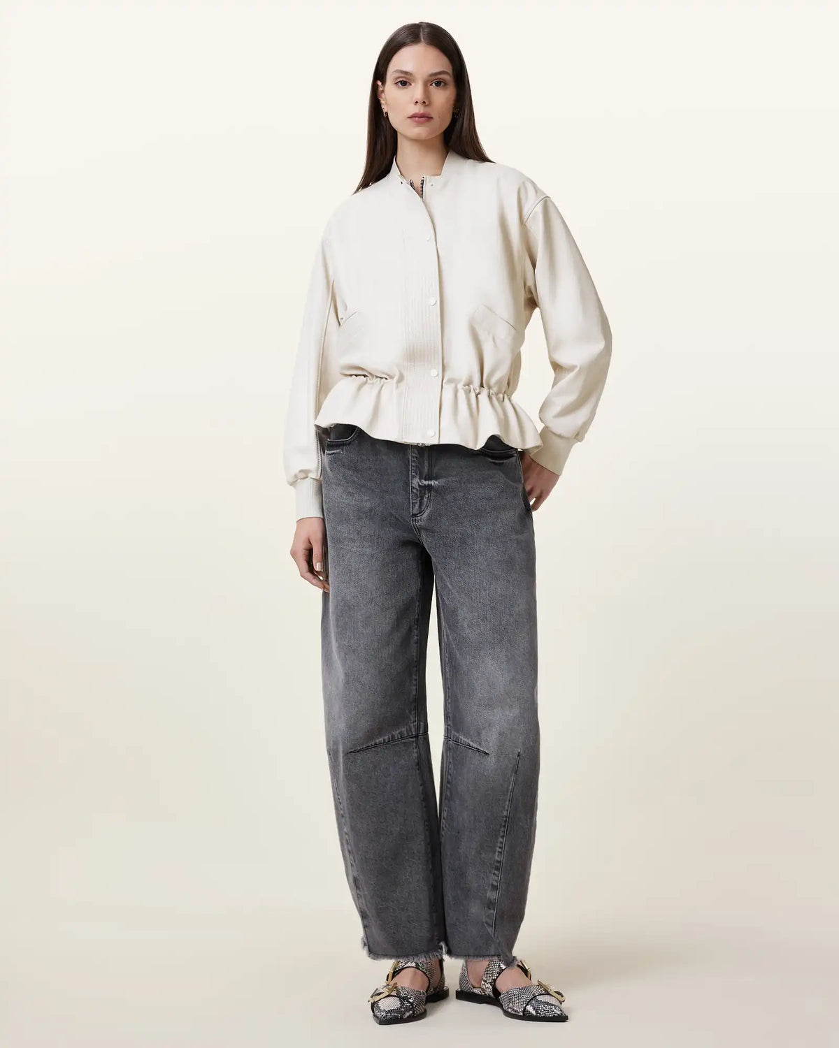 Sofi Drawstring Leather Bomber Jacket