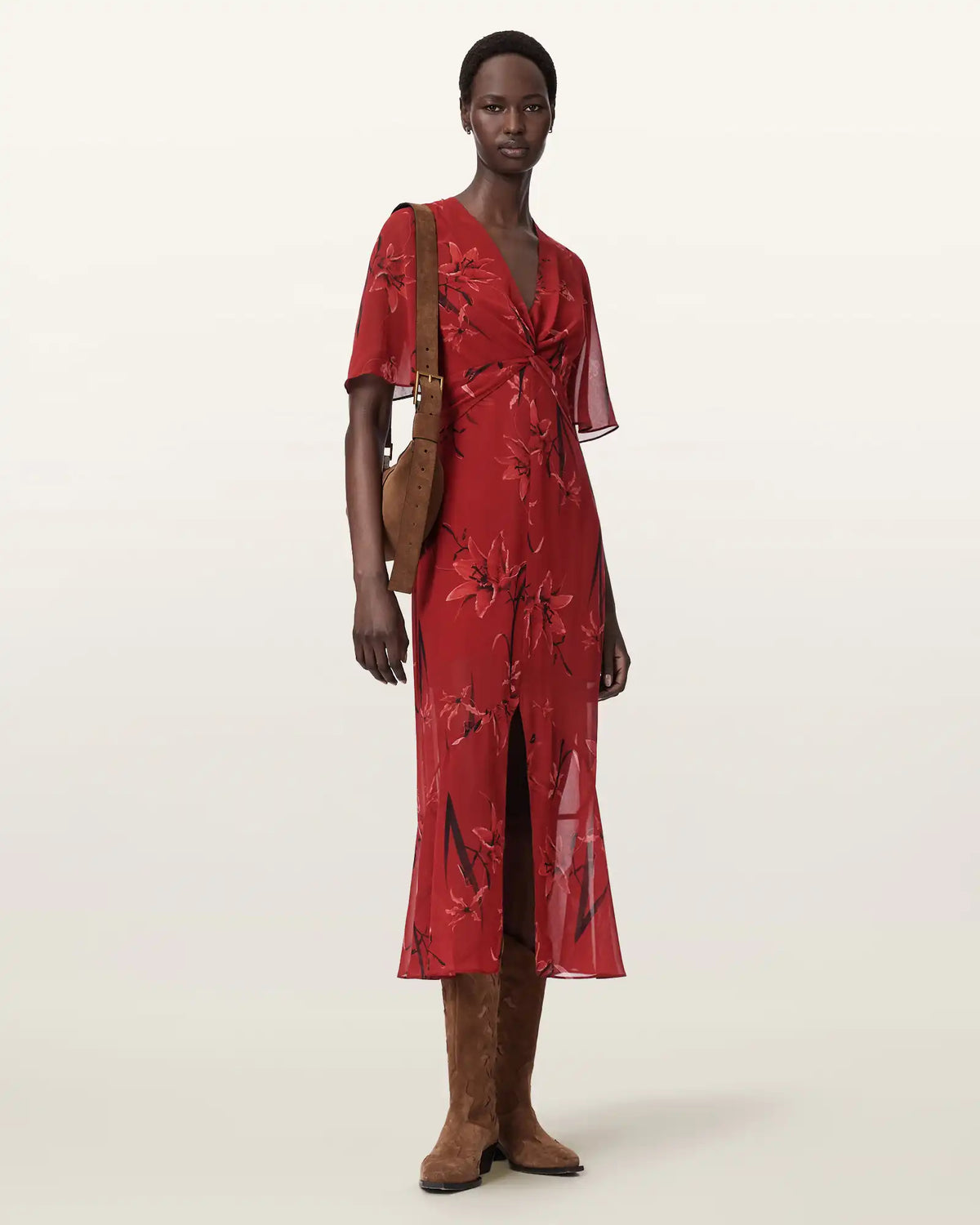 Mollie Twist Detail Floral Midi Dress