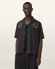 Klavicle Short Sleeve Linen Embroidered Shirt