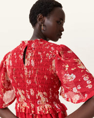 Mya Floral Print Shirred Midi Dress
