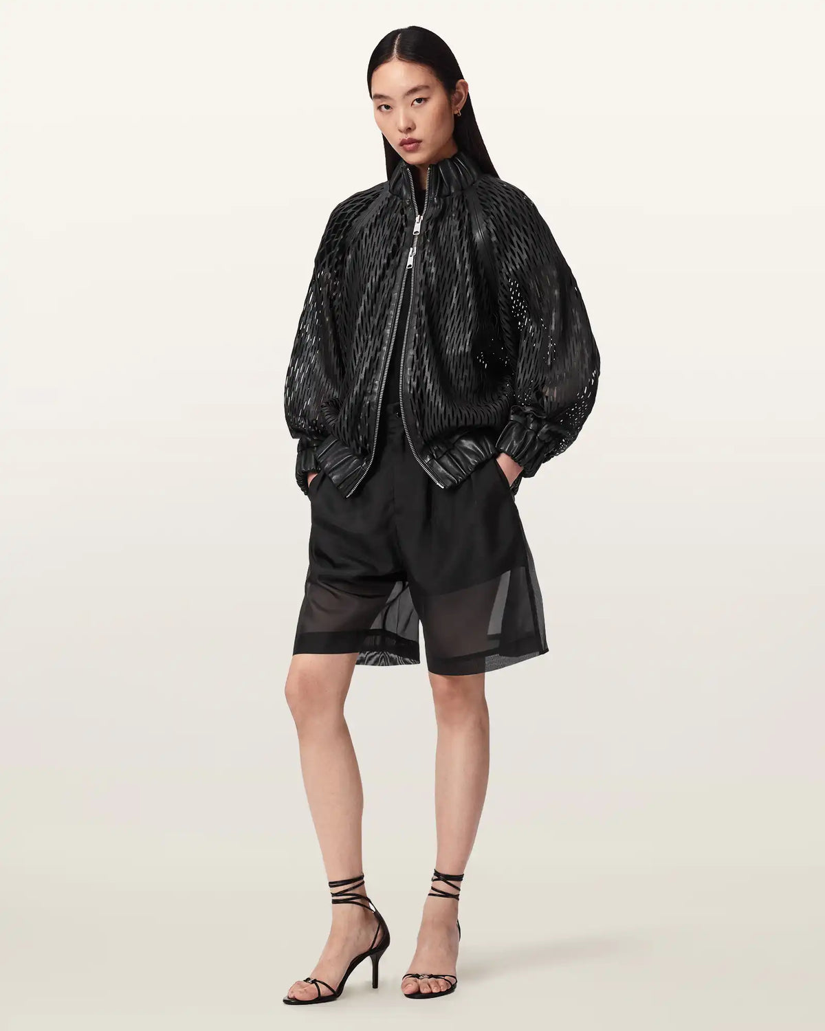 Dual Relaxed Fit Leather Bomber Jacket