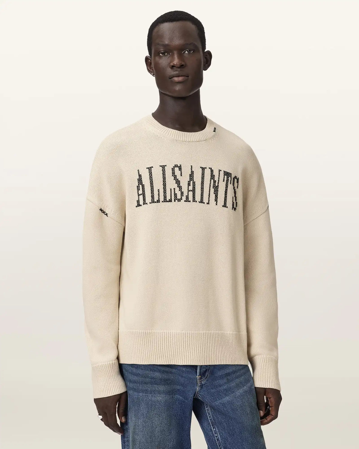 Crossed Oversized Crew Neck Embroidered Sweater