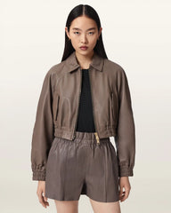 Anouk Cropped Leather Bomber Jacket