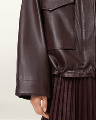 Clay Funnel Neck Oversized Leather Jacket