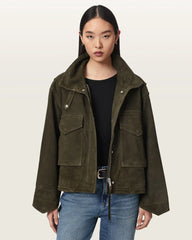 Clay Funnel Neck Suede Cropped Jacket