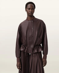 Sofi Drawstring Leather Bomber Jacket