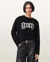 Goth Motif Wool Blend Crew Neck Sweater