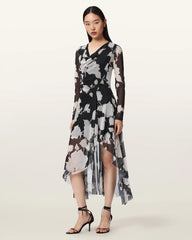 Loria Draped Mesh Midi Dress