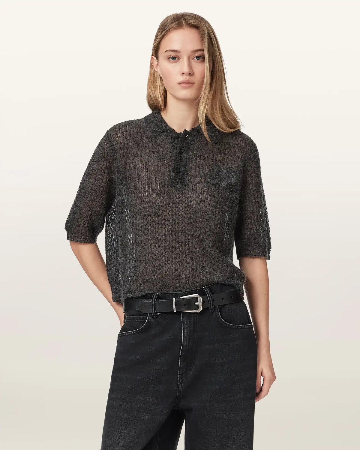 Anabel Pointelle Embroidered Polo T-Shirt