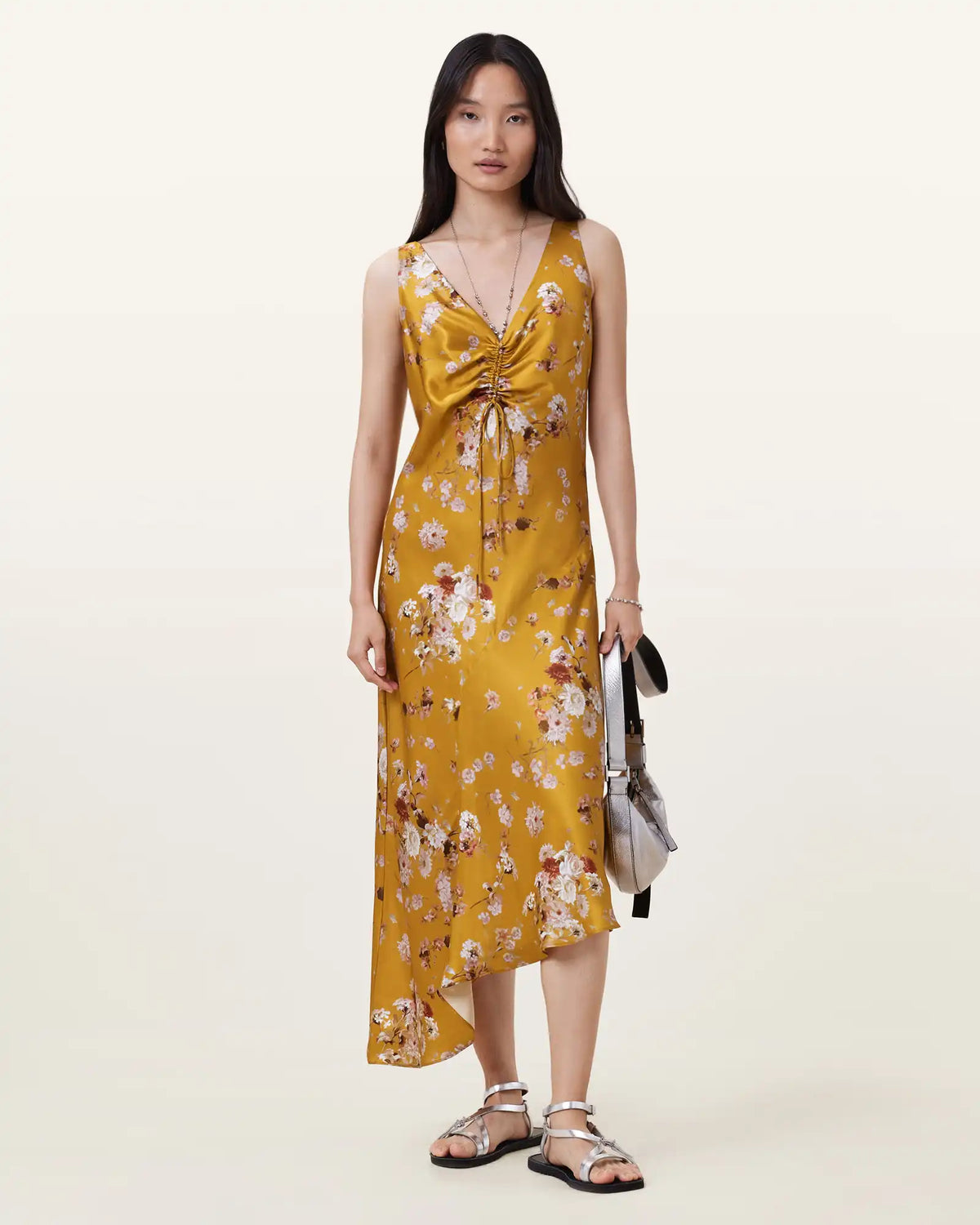 Alexia V-Neck Drawstring Midi Slip Dress