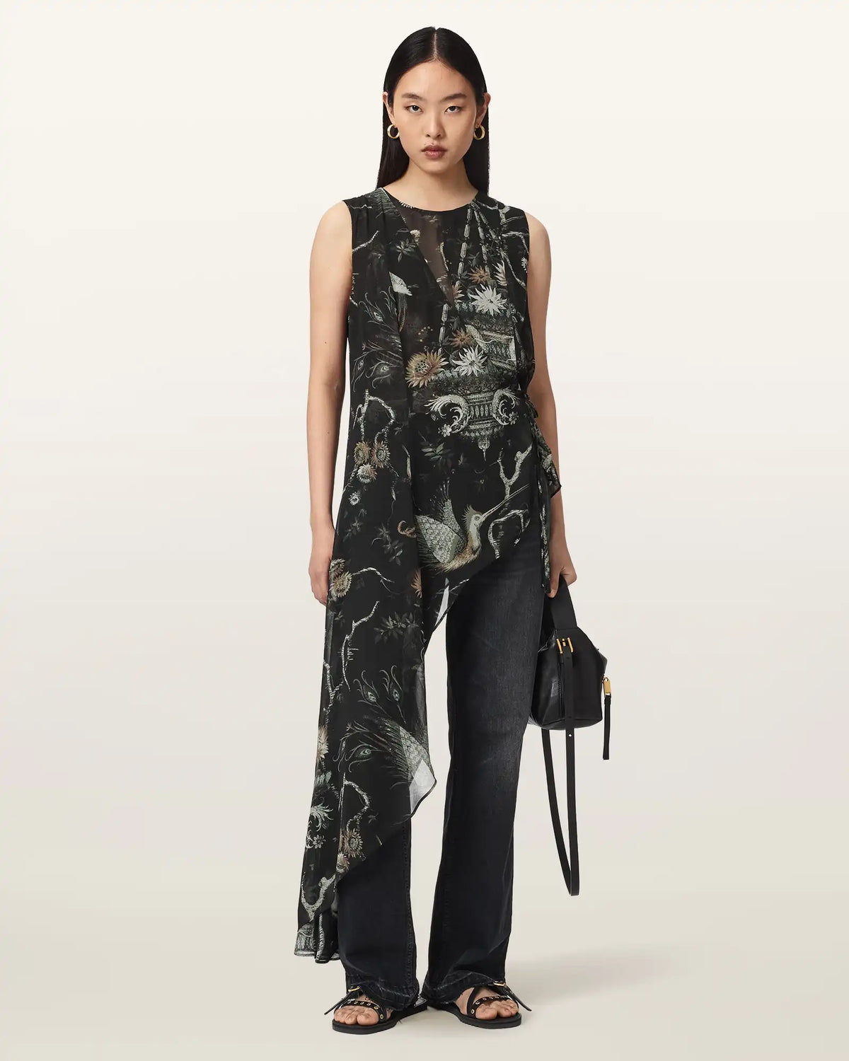 Enola Asymmetric Printed Wrap Top