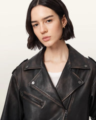 Samina Relaxed Fit Leather Biker Jacket