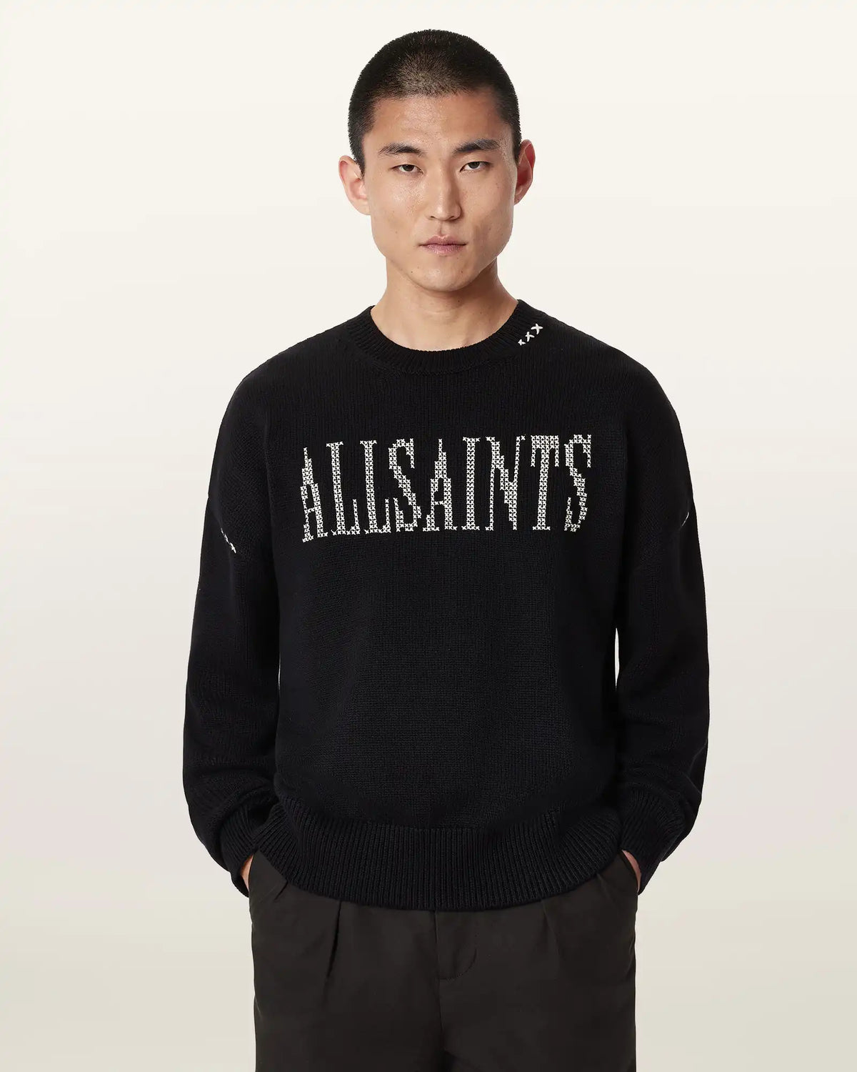 Crossed Oversized Crew Neck Embroidered Sweater