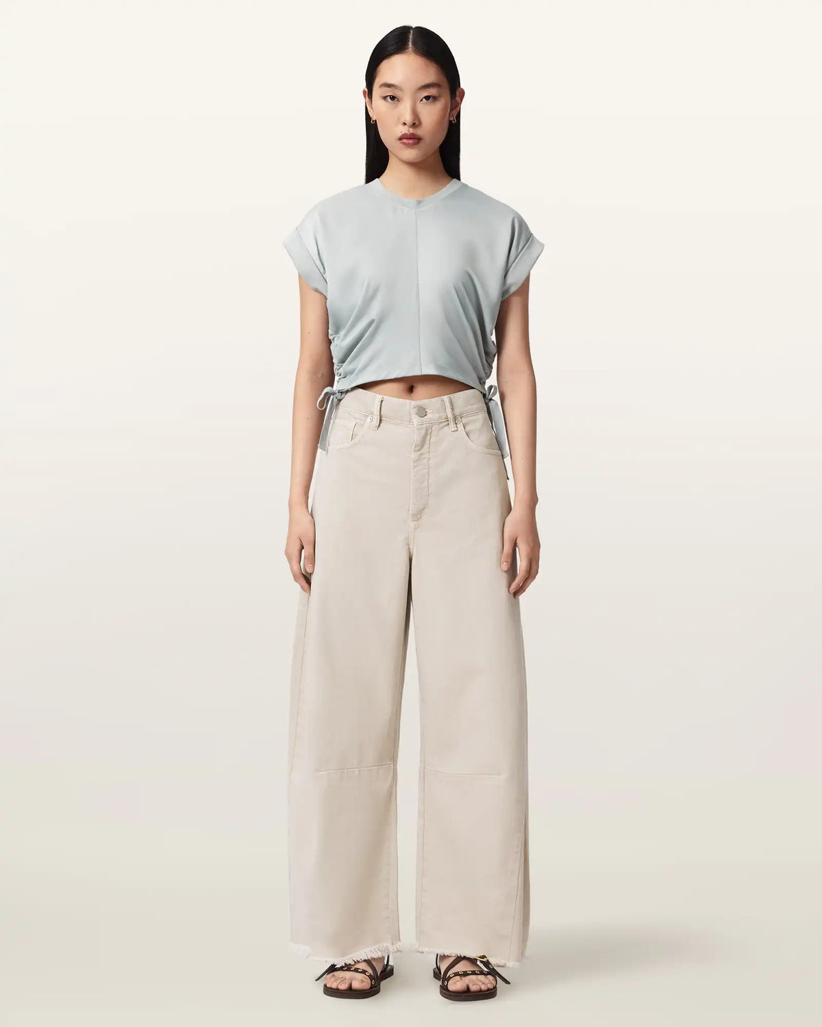 Mira Cropped Satin Drawcord T-Shirt