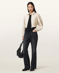 Anouk Cropped Leather Bomber Jacket
