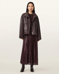 Clay Funnel Neck Oversized Leather Jacket