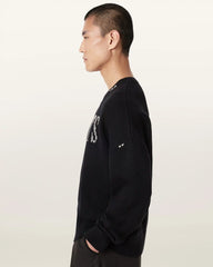 Crossed Oversized Crew Neck Embroidered Sweater