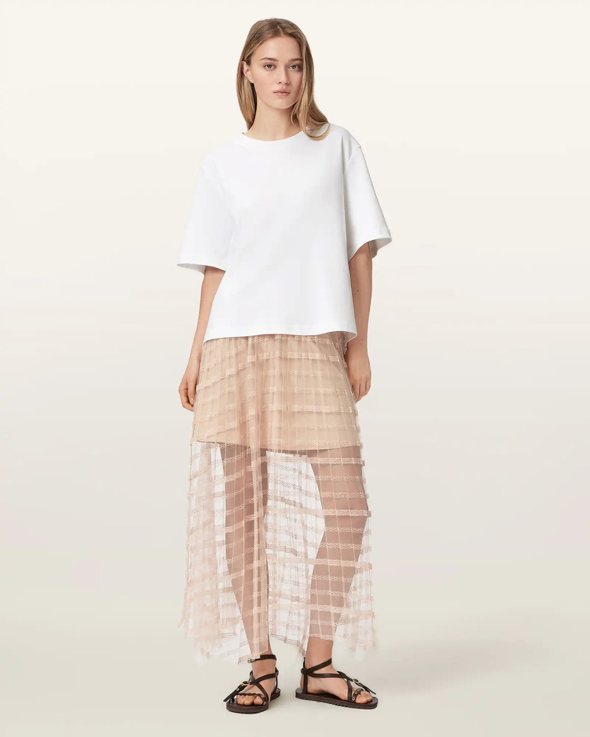 Celia Sheer Overlay Midi Skirt
