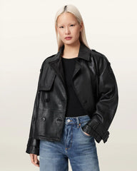 Reya Cropped Leather Mac