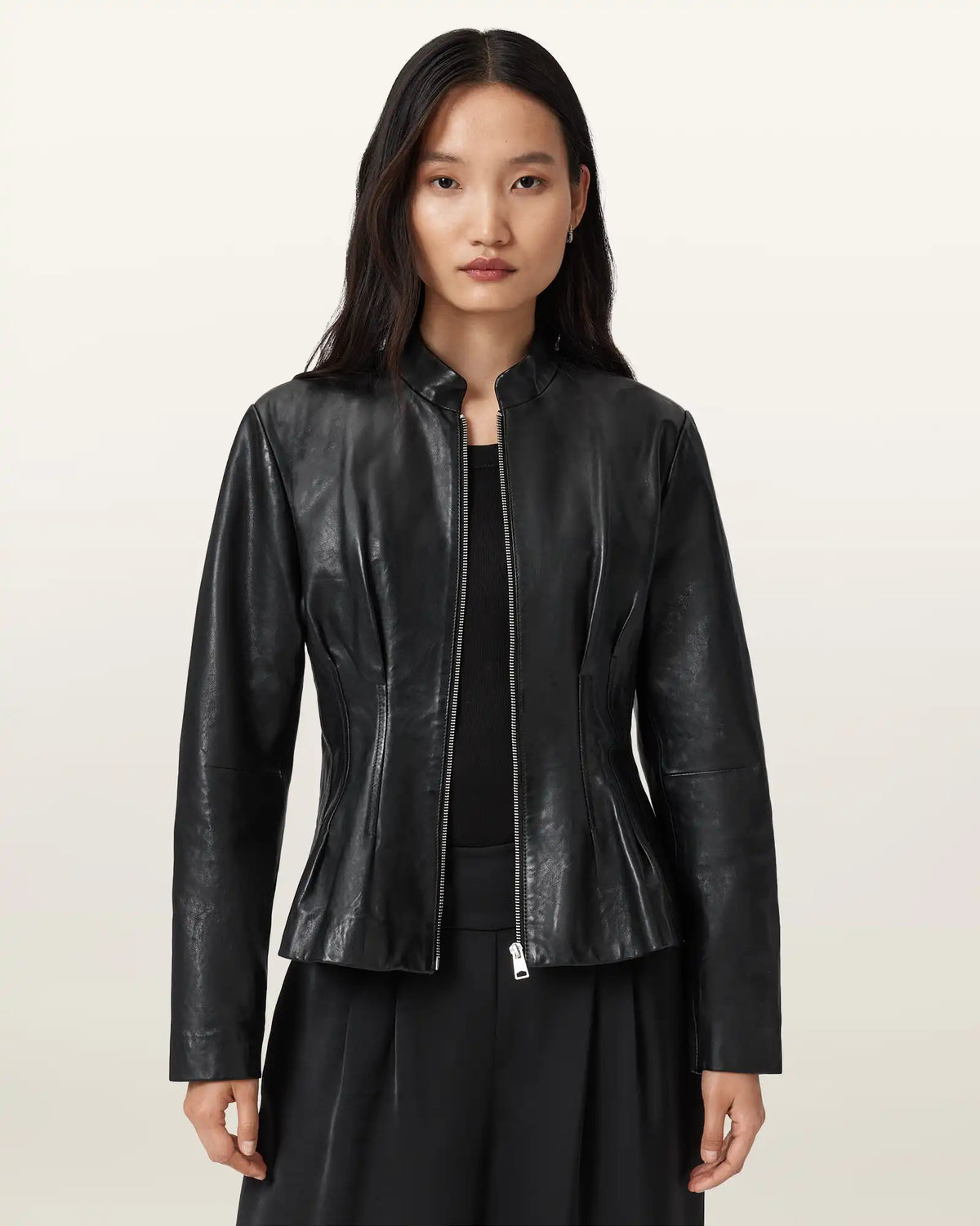 Clo Pleated Leather Jacket