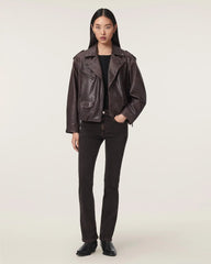 Samina Relaxed Fit Leather Biker Jacket