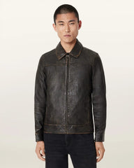 Alkan Zip Up Two Tone Leather Jacket