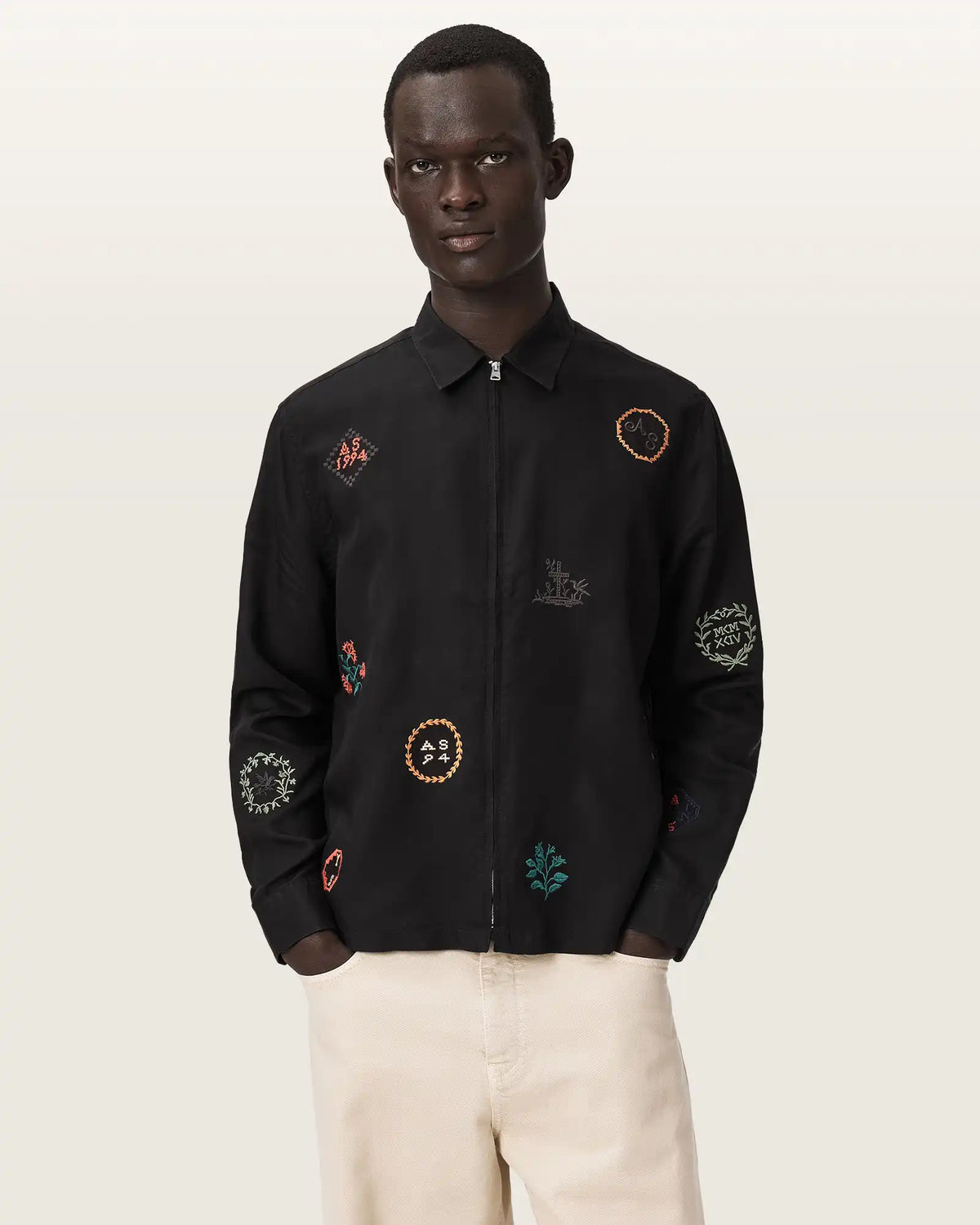 Laurel Long Sleeve Embroidered Zip Up Shirt