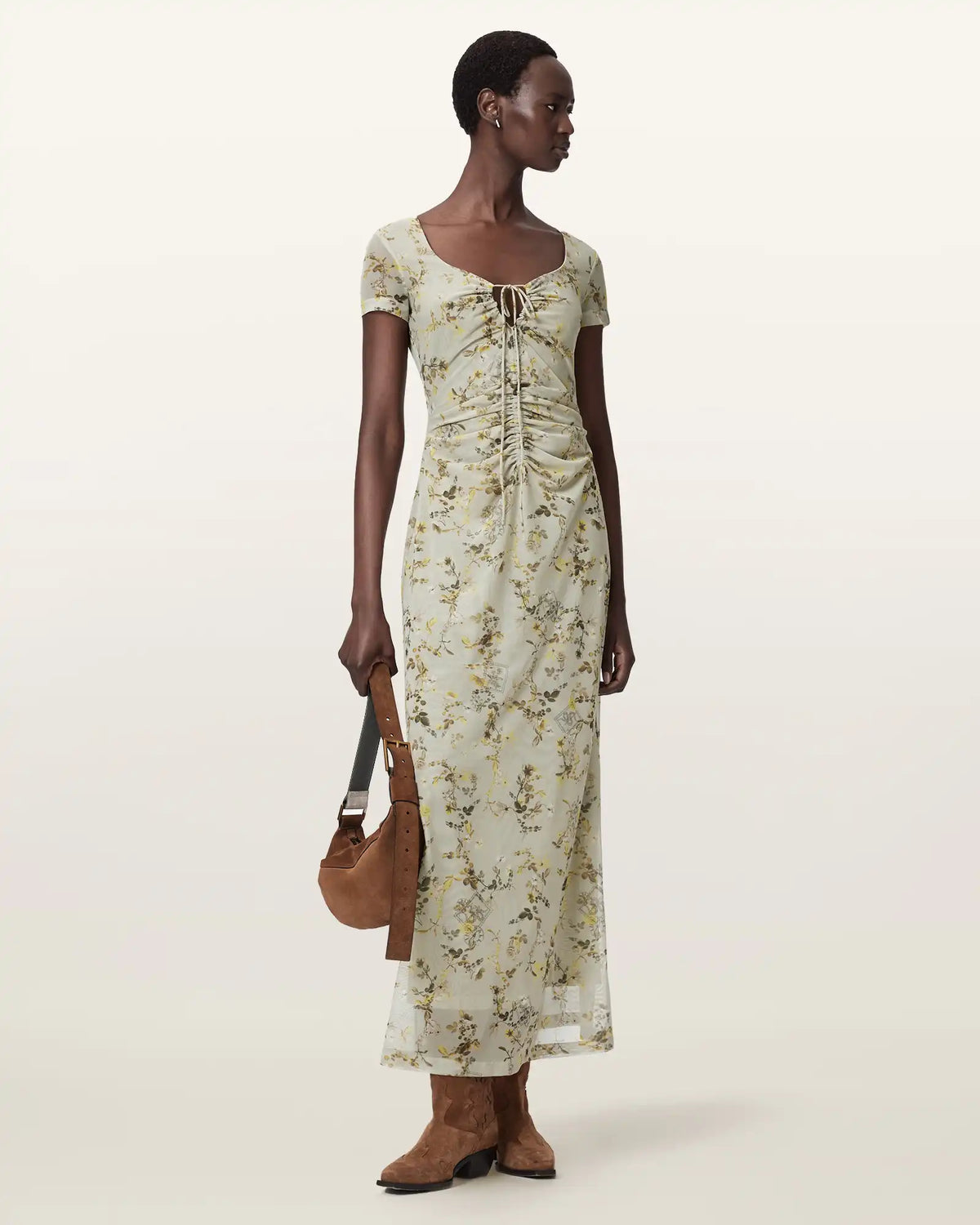 Gabby Floral Print Mesh Maxi Dress