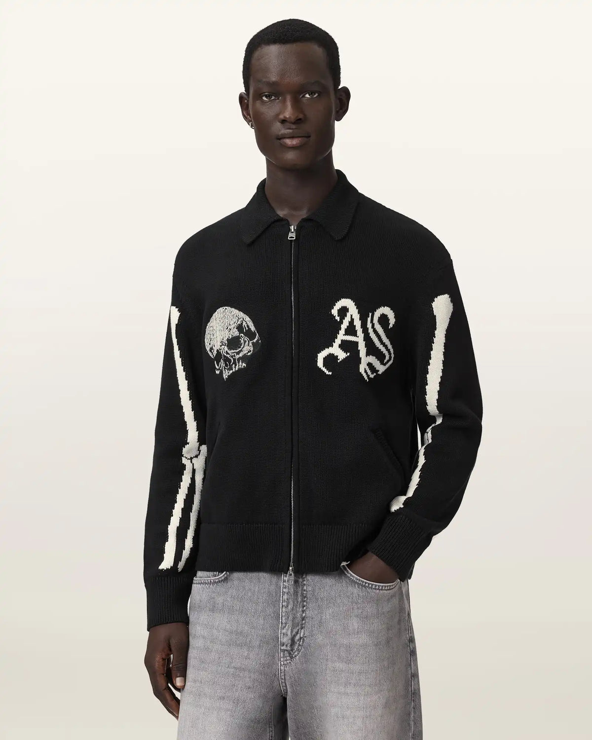Adrian Zip Up Embroided Knitted Cardigan