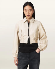 Anouk Cropped Leather Bomber Jacket
