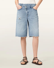 Aki Crossover Wide Leg Denim Shorts