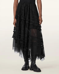 Jen Tiered Lace Textile Midi Skirt