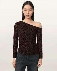 Mimi Off-The-Shoulder Leopard Mesh Top